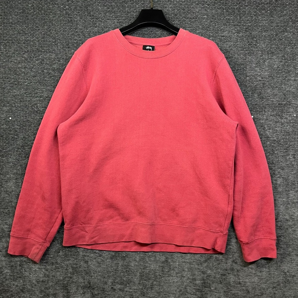 Vintage Stussy Sweatshirt Men's Pink Fleece Pullover Streetwear USA Made - Large